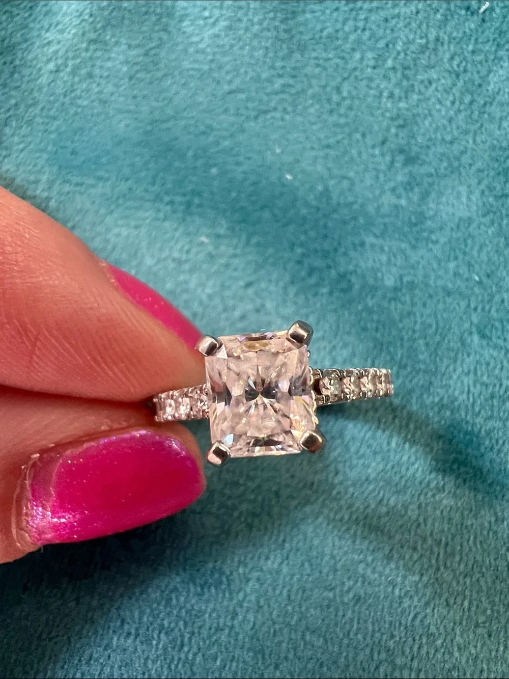 Rectangular Solitaire moissanite Pavé Engagement Ring size 5 SOLID